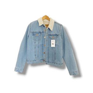 🌼HP Levi's Signature Womens Sherpa Lined Light Wash Snap Button Jean Jacket - L